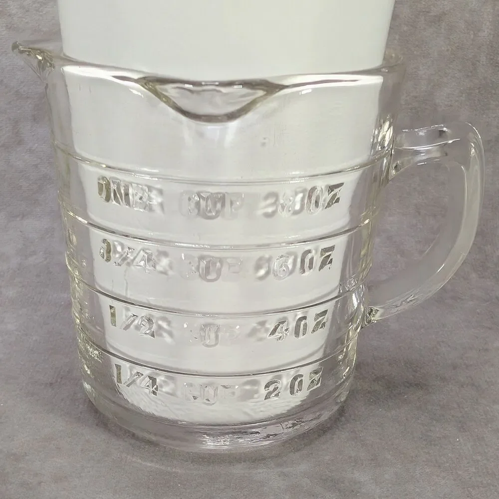 Vintage Hazel Atlas Glass 1 Cup Measuring Cup Raised Embossed Letters Block Logo